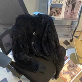 2025 Fashion Imitation Velvet Jacket Short Ocean Soft Porridge Knitted Knitted Shirt Thin Autumn Sweater HZ0108