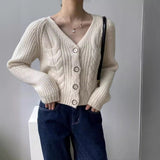 Korean Vintage Vintage V-Neck Single-Row Knitted Cardigan Women's Lazy Casual Casual Sleeve Sweater Coat HZ0108