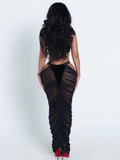 2025 New Women's Sexy Hottie Tsets High Waist Splicing Perspective Half-Body Dress Set HZ0108