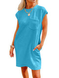 2025 Tiktok Leisure Sports Round Collar Pocket Short-Sleeved Loose Dress HZ0108