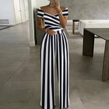 2025 New Commuting Women's Single-Word Shoulder-Print Trousers Sexy High-Waisted Jumpsuit HZ0108