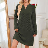 TK2025 Autumn And Winter New Loose V-Neck Pocket Leisure Long-Sleeved Home Dress HZ0108