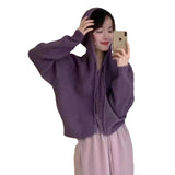 Short Hooded Sweater Cardigan Women Loose Korean Spring And Autumn Lazy Little Man To Wear A Knitted Coat Top HZ0108