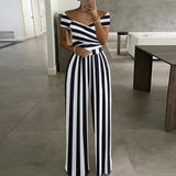 2025 New Commuting Women's Single-Word Shoulder-Print Trousers Sexy High-Waisted Jumpsuit HZ0108