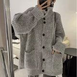Korean Wearing A Lazy Wind Collar Sweater Autumn And Winter Women's High Sense Of Loose Soft Knitted Knitted Jacket Coat HZ0108