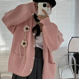 Autumn And Winter New Korean Version Of The Design Sense Three-Dimensional Flower Round-Neck Sweater Gentle Lazy Wind Loose Knitted Shirt Jacket HZ0108