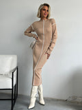 Autumn New Color Line Dress Female Senior Sense Of The Ass Long Sleeve Temperament Elegant Knitted Dress Woman HZ0108
