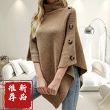 High-Necked Shawl Cloak Direct Sale Autumn And Winter New Solid Color Open Fork Knit Sweater Jacket Woman HZ0108