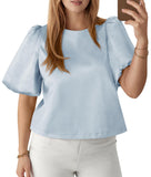 2026 New Elegant Lady Round Collared Fascling Bubble Sleeve Doll Shirt HZ0108