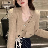 Imitation Of Sting Velvet Knitted Jersey Pure Spring And Autumn 2025 New Sweater Coat Women Winter Short Top HZ0108