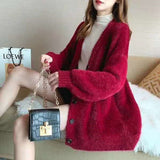 Imitating Sleeve Open Shirt Women Loose Korean Version Of 2025 Autumn And Winter Women's Clothing Lazy Wind Outside The Thin V-Neck Knitwear HZ0108