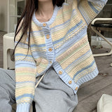 Early Spring And Autumn 2025 New Korean Version Of Loose Striped Outerwear With Knitted Sweater Thin Cardigan Coat Lady HZ0108