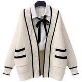 Autumn And Winter Women's Korean Version Of Loose Lazy Wind In The Long Pocket College Fashion Sweater Knitted Open Shirt Coat Woman HZ0108