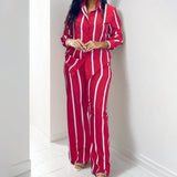 Women's Clothing 2025 Winter New Temperament Casual Long-Sleeved Striped Shirt Trousers Fashion Suit Women HZ0108