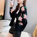 Spring And Autumn 2025 New Knitted Cardigan Women's Heavyweight Three-Dimensional Flowers Hit The Loose Fashion Sweater Jacket Tide HZ0108