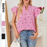 2025 Explosion Lady V-Neck Multi-Layer Lotus Leaf Sleeve Sweet Chiffon Top HZ0108