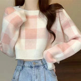 Gentle Lattice Lattice Short Jacket Bottom Sweater In Autumn And Winter New Knitted Knitted Collar Top HZ0108