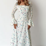 2025 New Women's Temperament Elegant Fashion Waist Horn Sleeve Dress Women HZ0108