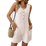 2025 Summer New Women's Button Door Casual Vest Conjoined Shorts HZ0108