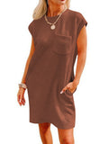 2025 Tiktok Leisure Sports Round Collar Pocket Short-Sleeved Loose Dress HZ0108