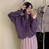 Short Hooded Sweater Cardigan Women Loose Korean Spring And Autumn Lazy Little Man To Wear A Knitted Coat Top HZ0108
