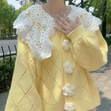 Doll-Collar Small Flower Spring And Autumn Lazy Knitted Cardigan Dress Woman 2025 Women's Version Of Ringge Long-Sleeved Coat Tide HZ0108