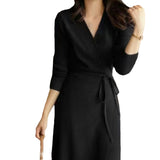 New V-Necked Knitted Dress In Autumn/Winter 2025 Women's French Retro-Dressed Long Skirts With High Waists HZ0108