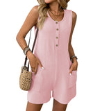 2025 Summer New Women's Button Door Casual Vest Conjoined Shorts HZ0108