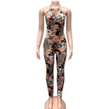 25 Summer New Women's Sexy Hot Girls Show Back Hanging Neck Fashion Print Thin Jumpsuits HZ0108