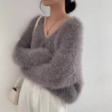 2025 Korean Version Of The Relaxed Autumn And Winter Cardigan Collar Single Buckle Knitted Sweater Hanging Neck Top HZ0108