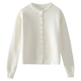 Spring And Autumn Bow Pearl Button Sweater Women's High Sense Korean Casual Gentle Wind Knitted Shirt Coat HZ0108