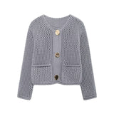 Autumn/Winter 2025 New Women's Solid-Color Casual Fashion Coarse Knit Long-Sleeved Sweater Cardigan Jacket HZ0108