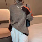 High-Neck Splicing Striped Sweater Women's Loose Ocean Gas Hooded Bottom Knitted Jersey Autumn Winter 2025 New Station HZ0108