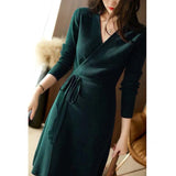 New V-Necked Knitted Dress In Autumn/Winter 2025 Women's French Retro-Dressed Long Skirts With High Waists HZ0108
