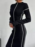 Autumn New Color Line Dress Female Senior Sense Of The Ass Long Sleeve Temperament Elegant Knitted Dress Woman HZ0108