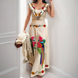 Women's Clothing 2025 Spring New Ins Print Lotus Leaf Side Dress Half Dress Fashion Set HZ0108