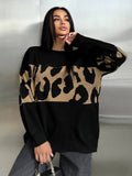 New Retro Sweater Leopard Print Fashion Trend Loose Round Collar Lazy Wind Early Autumn Coat Women Wear HZ0108