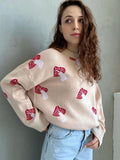 Small Mushroom Print Sweater Women Loose Top Autumn And Winter Leisure Lazy Long-Sleeved Knitted Shirt Woman HZ0108