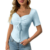 2025 Summer New Fashion Folding Drawstring Sexy Short-Sleeved Top HZ0108