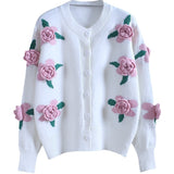 Spring And Autumn 2025 New Knitted Cardigan Women's Heavyweight Three-Dimensional Flowers Hit The Loose Fashion Sweater Jacket Tide HZ0108