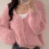 2025 Korean Version Of The Relaxed Autumn And Winter Cardigan Collar Single Buckle Knitted Sweater Hanging Neck Top HZ0108