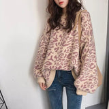 Leopard-Print Round Collar Collar Sweater Women's New Retro Loose Lazy Wind Thick Knitwear Women's Clothing In Autumn And Winter 2025 HZ0108