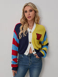 Women's 2025 New Fashion Casual Colored Sweater Striped Collider Button Short-Sleeved Coat HZ0108
