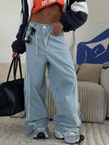 2025 New Street Low-Rise Hottie Jeans Striped Dredged Broad Leg Pants Woman HZ0108