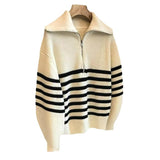 Clip Half-Open Zipper Bumpy Striped Sweater Women Winter New Lazy Wind In The Knitted Ocean Gas Bottom Shirt HZ0108