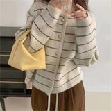 Korean Striped Loose Lazy Knitted Jersey 2025 Autumn And Winter Women's Simple Round Jump Sweater Coat HZ0108