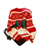 Christmas Atmosphere Red Sweater Women's Autumn And Winter 2025 New Lazy Wind Round Collar Cover Long-Sleeved Knitted Shirt Top HZ0108