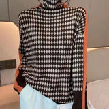 European Goods Retro Lattice Thighs Turtleneck Sweater Women's Autumn And Winter Languid Jackets With Thin Inner Knitting Shirt HZ0108