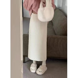 Knitted Half-Dress Women 2025 Winter New Plus Velvet High-Waist A Word Thin Straight Skirt One-Step Bag Of Hips Long Skirt HZ0108