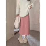 Knitted Half-Dress Women 2025 Winter New Plus Velvet High-Waist A Word Thin Straight Skirt One-Step Bag Of Hips Long Skirt HZ0108